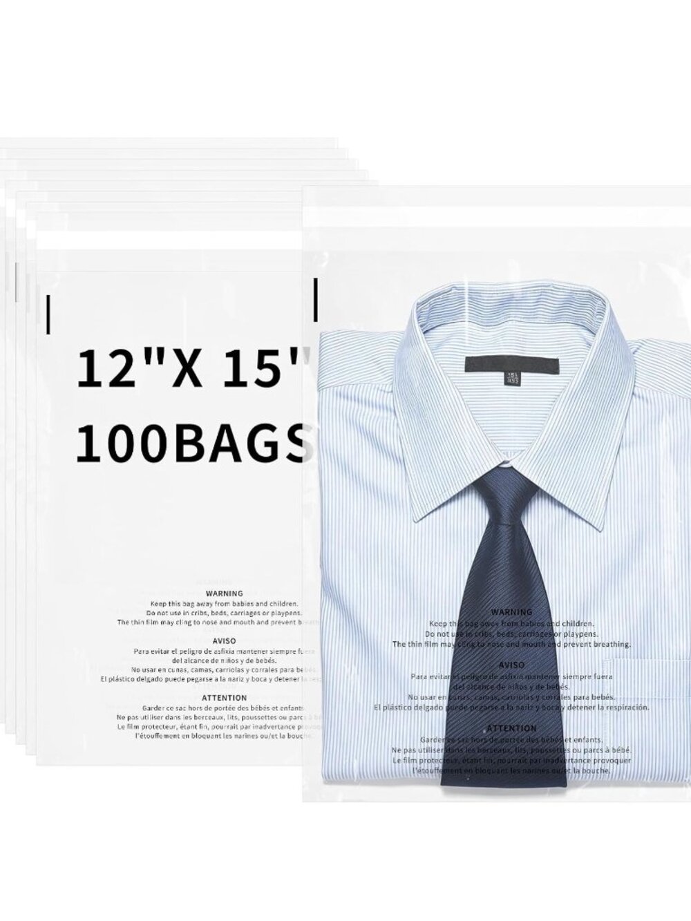 New: Clear Poly Bags, 12" x 15" Self-Sealing (100 pack)